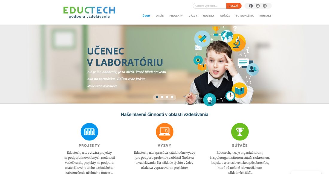 Úvodná stránka webu Eductech